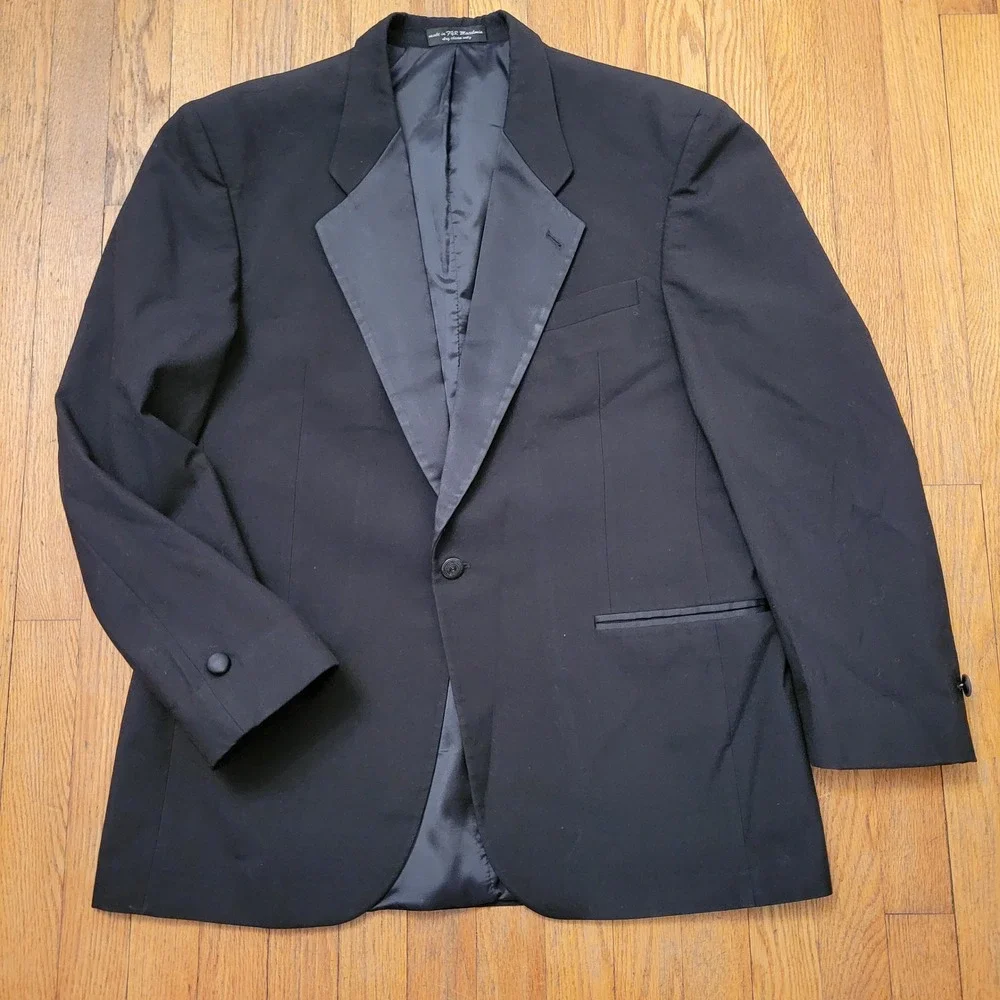 Formal 1 Vintage 42R Tuxedo Black Wool Peak Lapel Single Button Prom Formal Gala